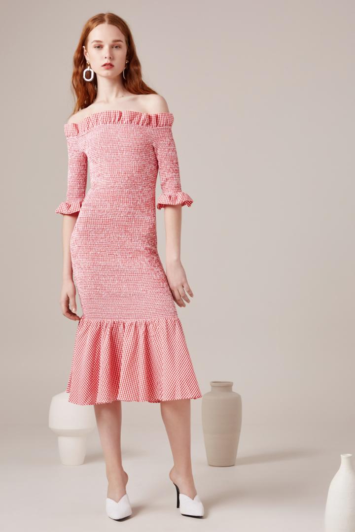 C/meo Collective C/meo Collective Best Love Midi Dress Melon Checkxxs, Xs,s,m,l,xl