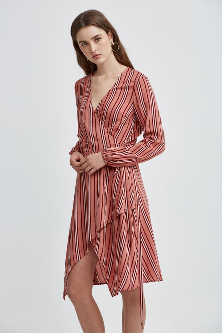 Finders Keepers Ira Long Sleeve Dress Rose Stripe