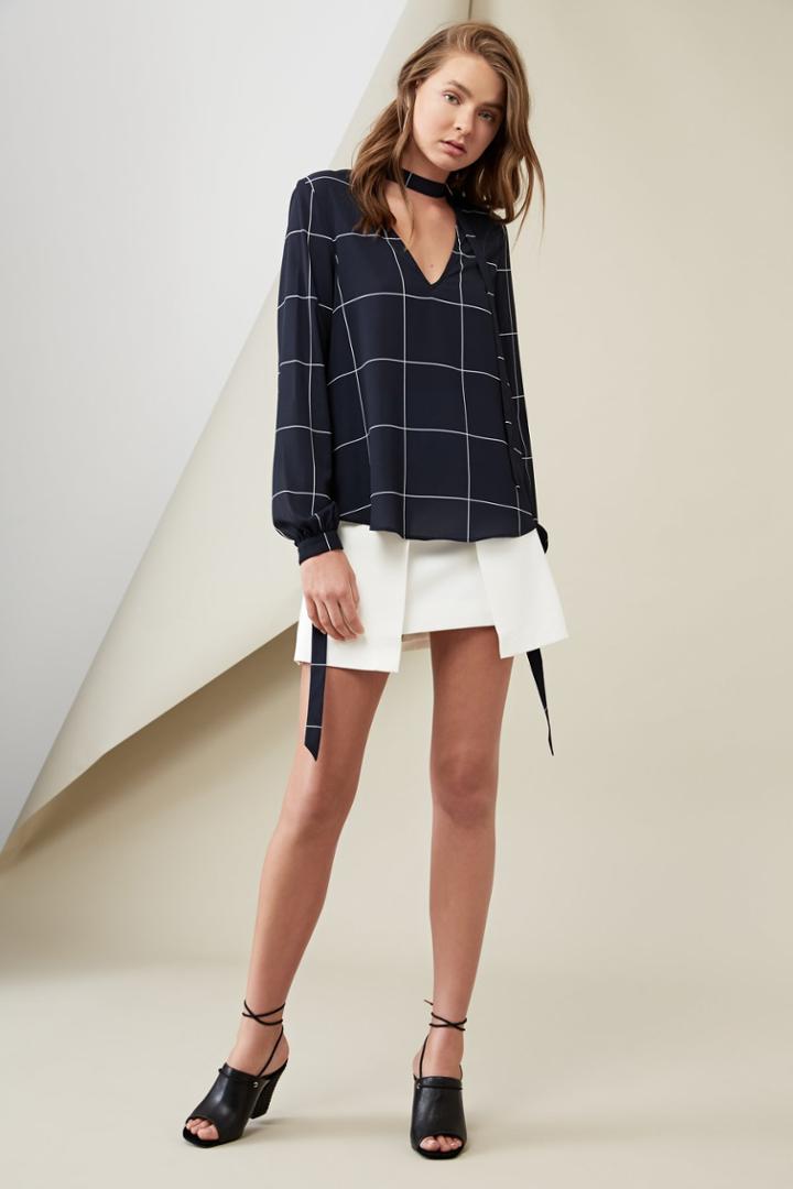 Finders Keepers Curtis Blouse Print Navy Check