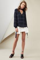 Finders Keepers Curtis Blouse Print Navy Check