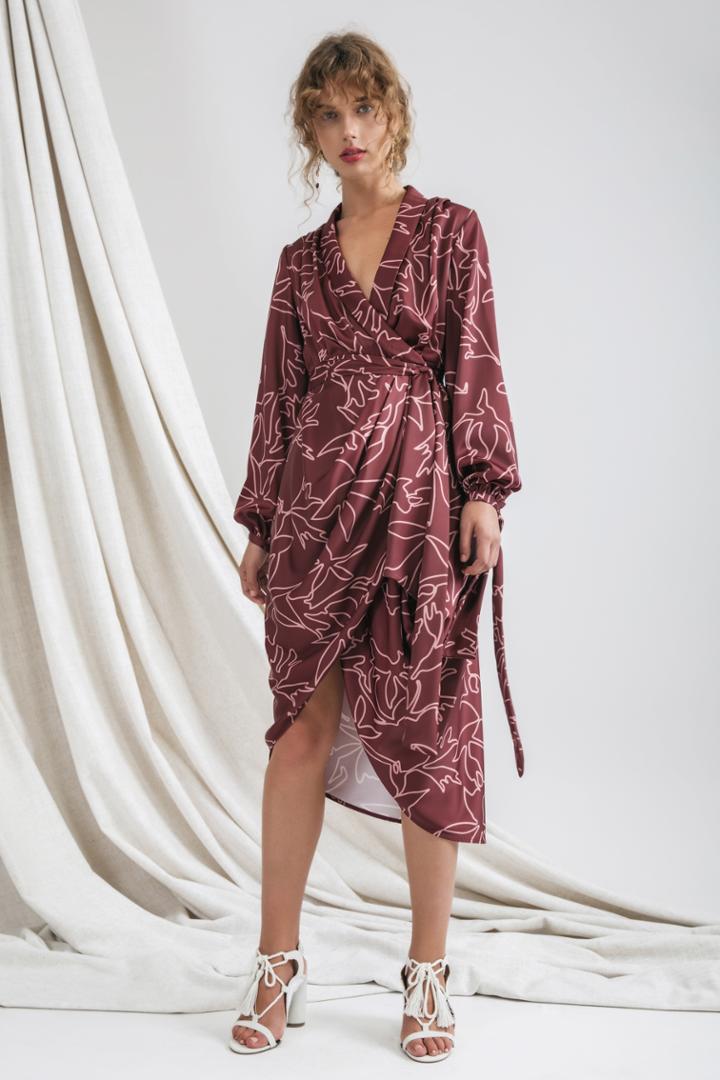 C/meo Collective Influential Long Sleeve Dress Desert Rose Linear