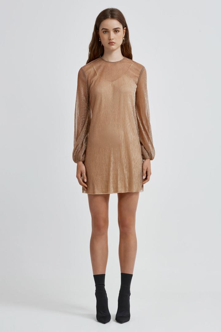 Keepsake Keepsake Step Down Long Sleeve Mini Dress Bronze Lurex
