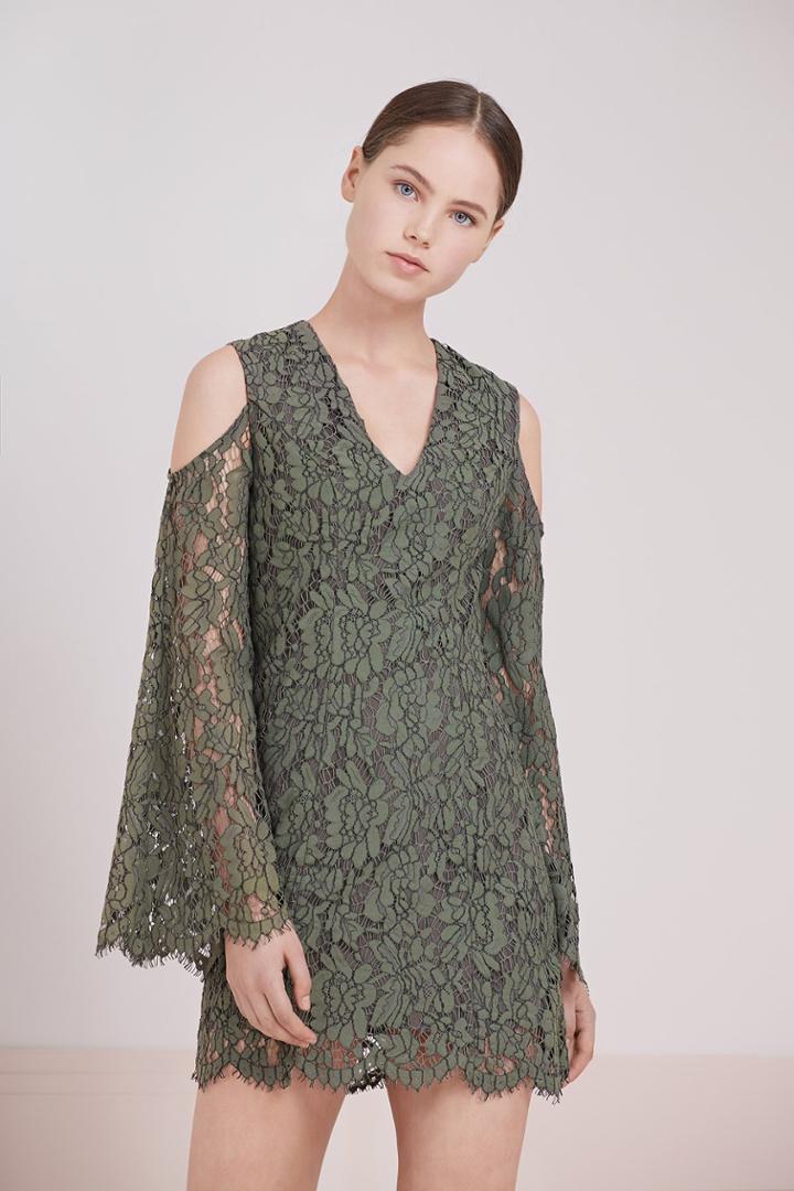 Keepsake Keepsake Porcelain Long Sleeve Lace Dress Khaki