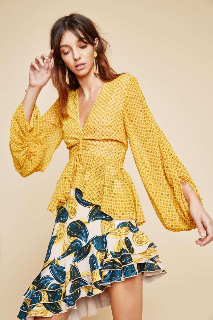 C/meo Collective Light Up Long Sleeve Top Marigold Stampxxs, Xs,s,m,l,xl