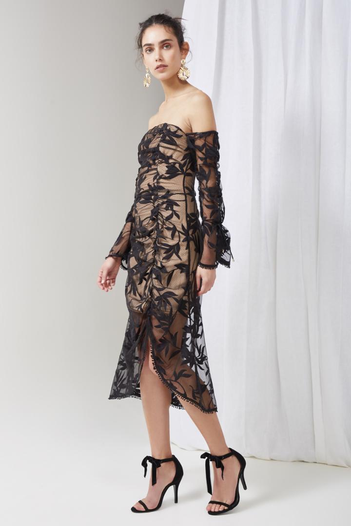 Keepsake Keepsake Fast Lanes Long Sleeve Midi Dress Black