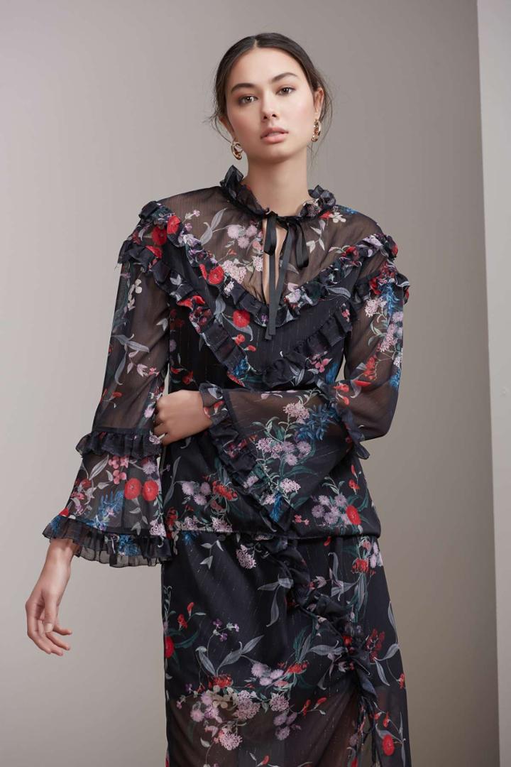 Keepsake Paperthin Long Sleeve Top Black Botanic Floral