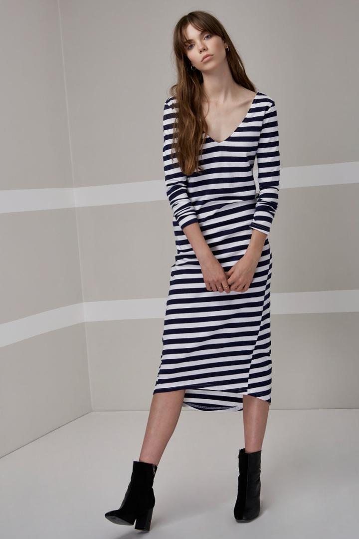 The Fifth The Firefly Long Sleeve Dress Navy And White Stripe