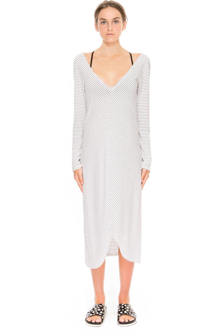 The Fifth For Real Long Sleeve Dress White & Black Stripe