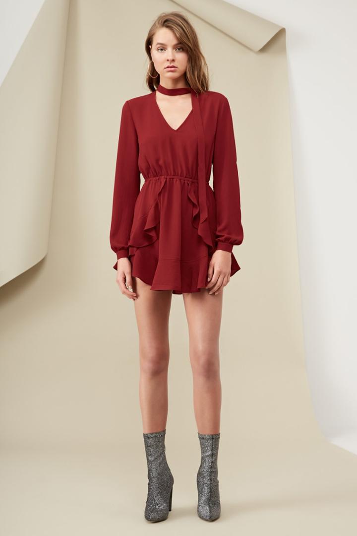 Finders Keepers Curtis Long Sleeve Dress Oxblood