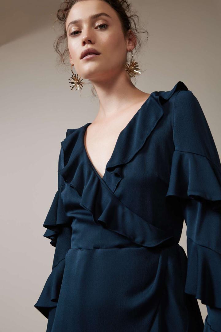 Keepsake Keepsake Love Bound Long Sleeve Wrap Dress Navy