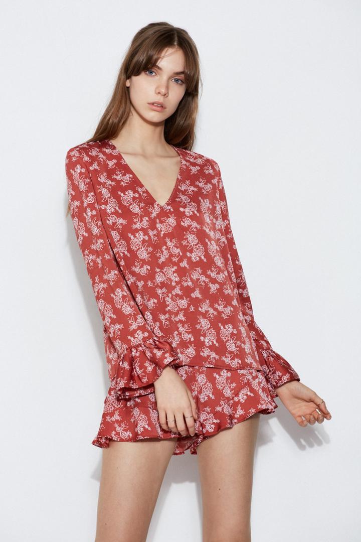 The Fifth The Fifth Ophelia Long Sleeve Top Spice Linear Rosexxs, Xs,s,m,l