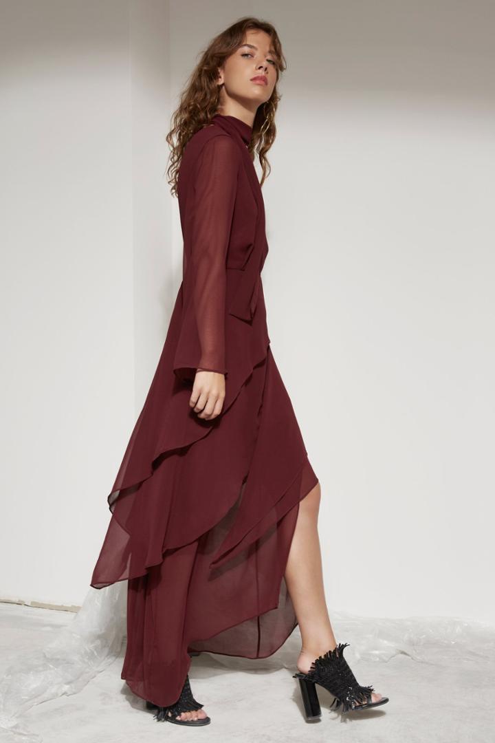 C/meo Collective Autonomy Long Sleeve Full Length Dress Mahogany
