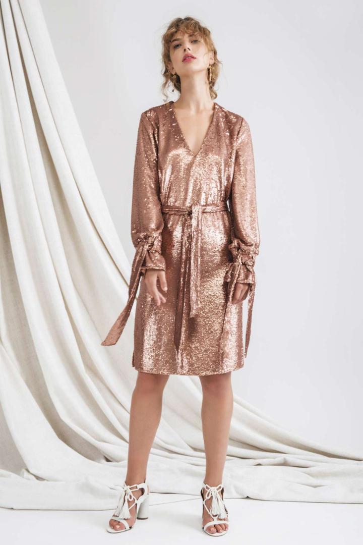 C/meo Collective Illuminated Long Sleeve Dress Copper