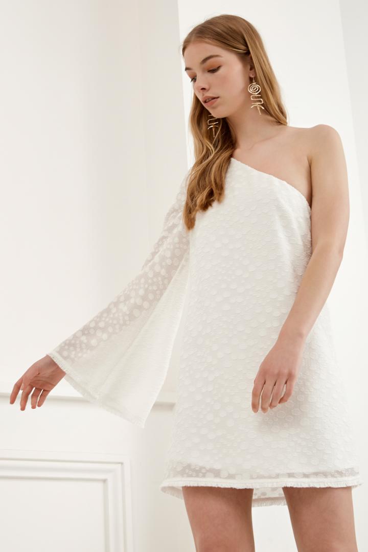 C/meo Collective Static Space Long Sleeve Dress Ivory