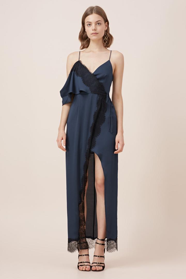 Keepsake Stop Me Lace Trim Maxi Dress Navy