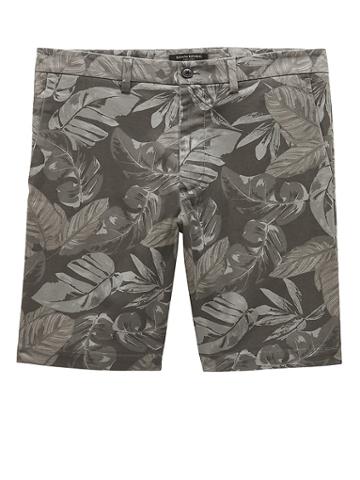 Banana Republic Mens 9 Stretch-cotton Aiden Slim Palm Print Short London Gray Size 31w
