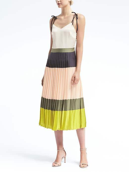 Banana Republic Womens Colorblock Pleated Midi Dress - Black Print