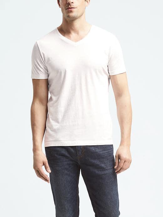 Banana Republic Mens Short Sleeve Soft Wash Vee - White