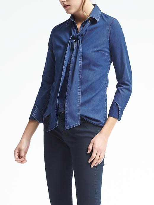 Banana Republic Riley Fit Bow Denim Shirt - Blue