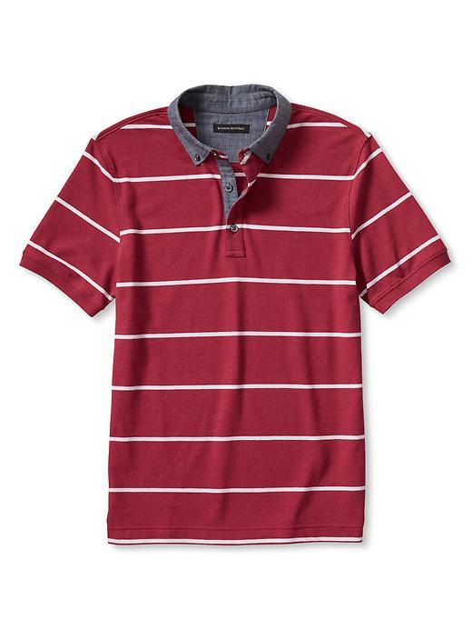 Banana Republic Mens Stripe Pique Polo Size L Tall - Red Heather