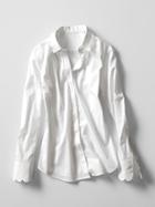 Banana Republic Womens Long Sleeve Riley Fit Scalloped Shirt Size 0 - White