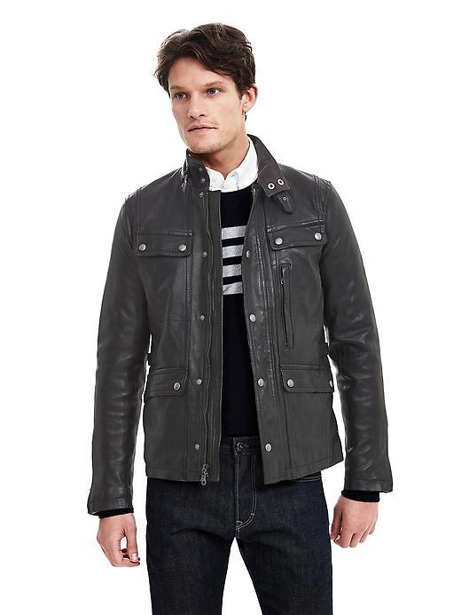 Banana Republic Mens Black Genuine Leather Jacket Size M - Black