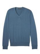 Banana Republic Mens Silk Cotton Cashmere V-neck Sweater Wild Blue Size L