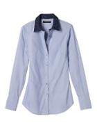 Banana Republic Womens Riley Fit Animal Print Collar Shirt - Cascade Blue