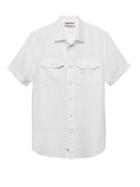 Banana Republic Mens Heritage Grant Slim-fit Linen Work Shirt Optic White Size Xxs