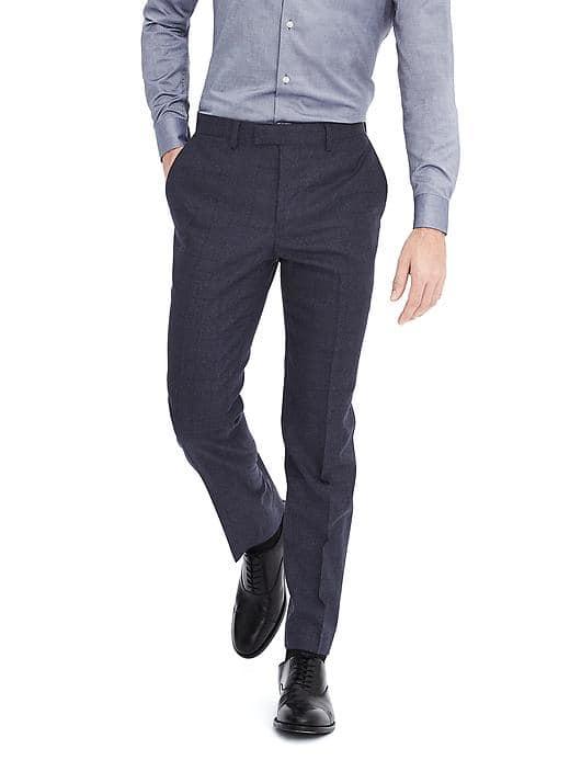 Banana Republic Mens Slim Navy Plaid Wool Flannel Suit Trouser - Navy