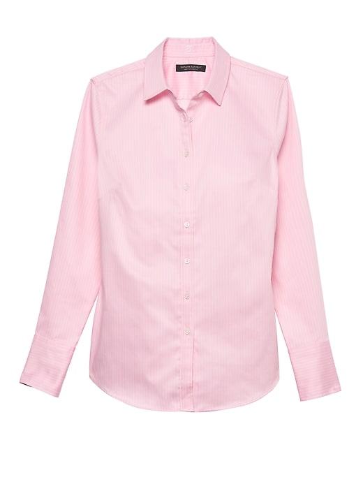 Banana Republic Womens Petite Riley Tailored-fit Super-stretch Shirt Wispy Pink Size 2