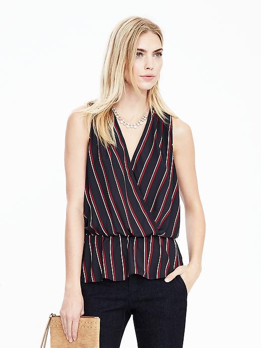 Banana Republic Peplum Wrap Tank Size L Petite - Preppy Navy