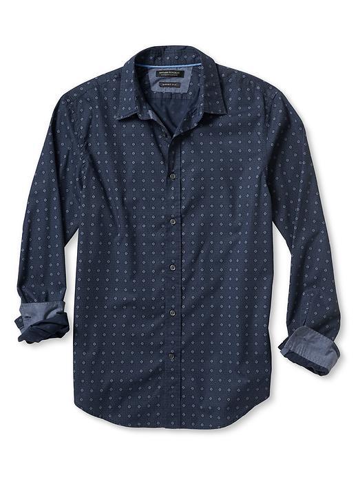 Banana Republic Mens Grant Fit Custom Wash Floral Print Shirt Size L Tall - Preppy Navy