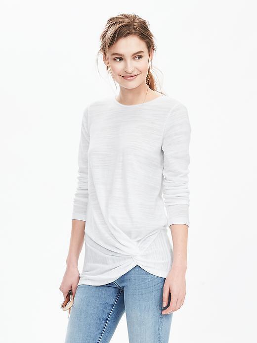Banana Republic Womens Marled Twist Hem Long Sleeve Top Size L - White