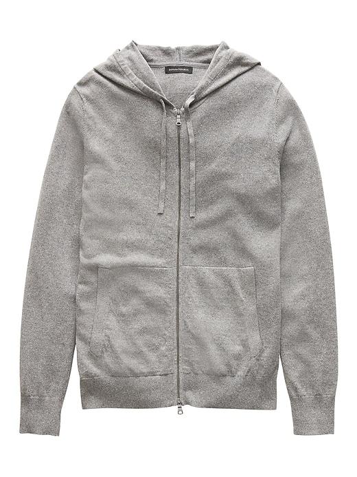 Banana Republic Mens Cotton-linen Full-zip Sweater Hoodie Heather Charcoal Size L