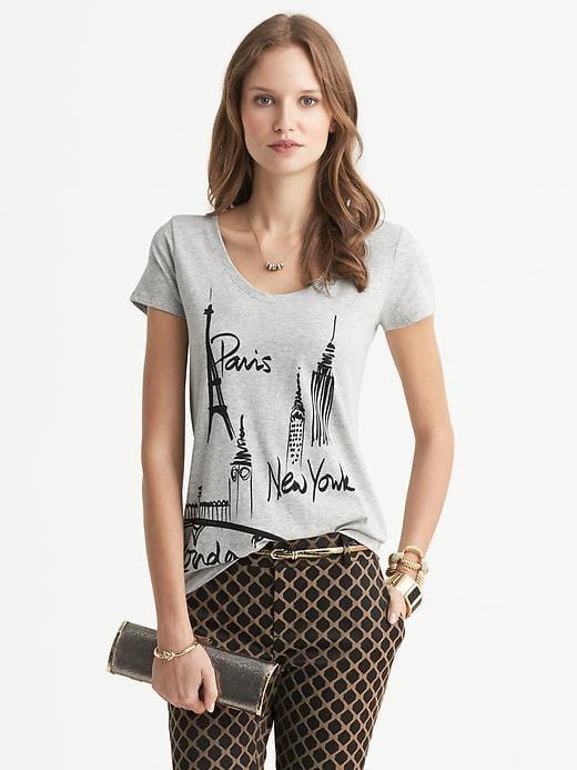 Banana Republic Womens Sketch Graphic City Tee Heather Grey Size M