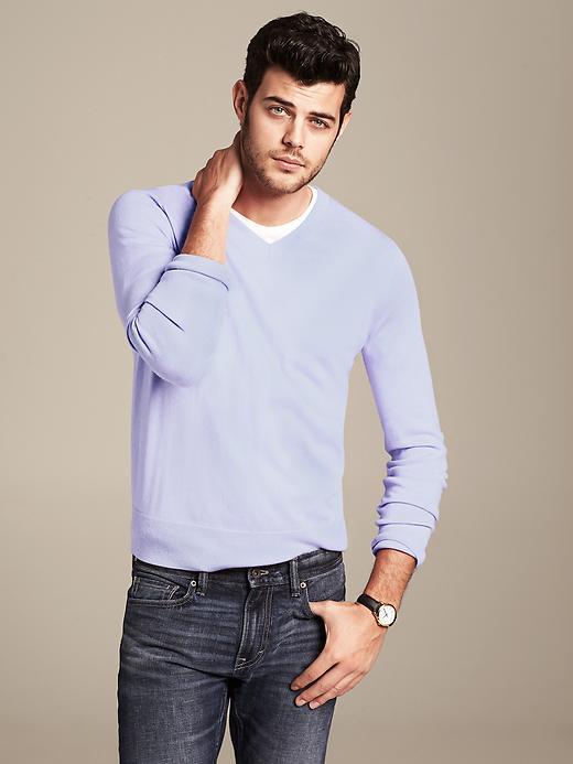 Banana Republic Silk Cotton Cashmere Vee Pullover Size L - Amethyst Chalk