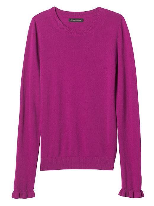 Banana Republic Womens Fine Italian Superloft Ruffle Cuff Pullover Crew - Bright Magenta