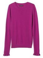 Banana Republic Womens Fine Italian Superloft Ruffle Cuff Pullover Crew - Bright Magenta