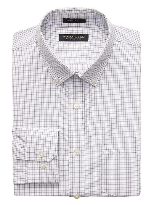 Banana Republic Mens New Slim-fit Tech-stretch Cotton Windowpane Shirt White Size S