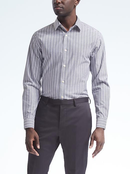 Banana Republic Mens Grant Fit Non Iron Multi Stripe Shirt - Navy Peony