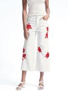 Banana Republic Womens Stay White Floral Embroidered Wide Leg Crop Jean - White