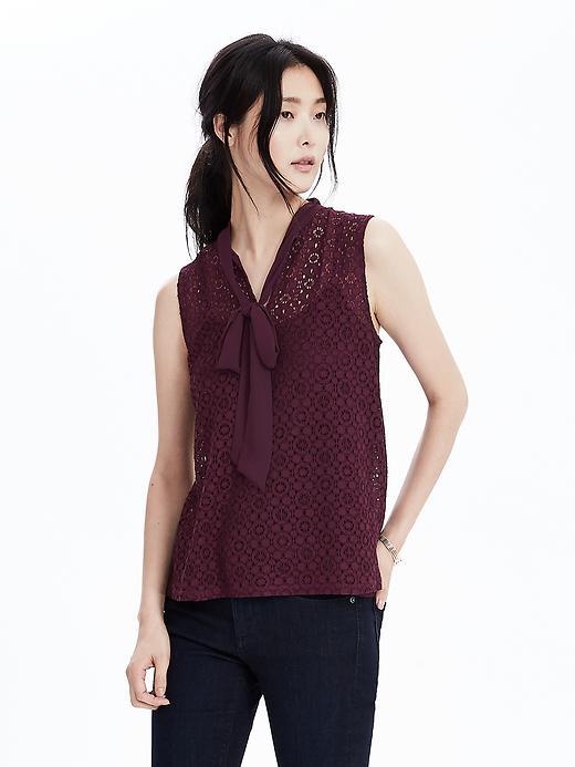 Banana Republic Womens Sleeveless Lace Tie Neck Top Size M - Secret Plum