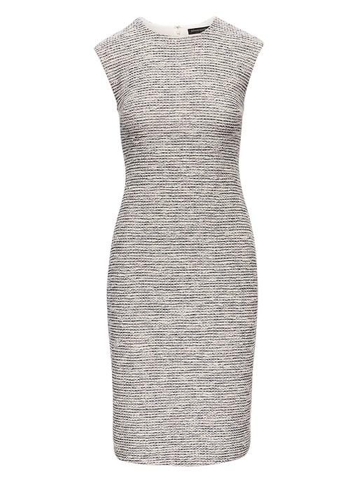 Banana Republic Womens Petite Boucl Cap-sleeve Sheath Dress Grey Combo Size 12