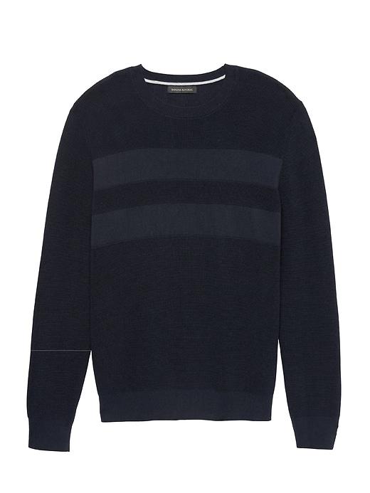 Banana Republic Mens Supima Cotton Textured Chest Stripe Crew-neck Sweater Navy Blue Size S