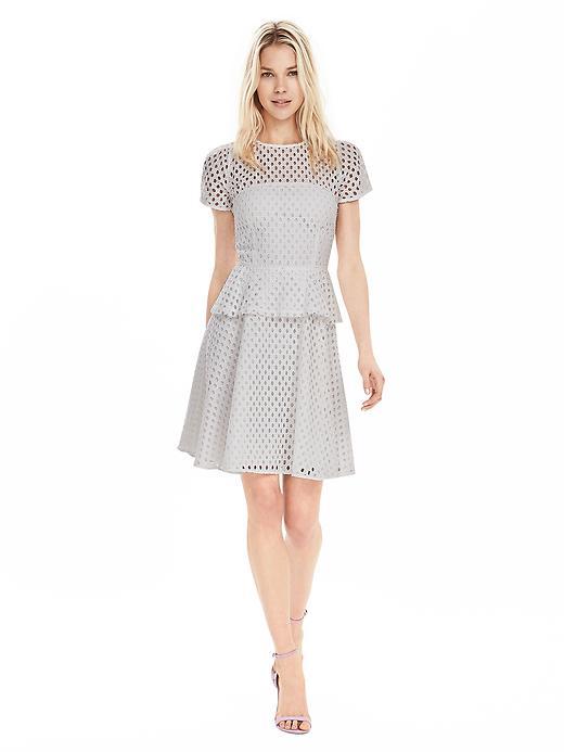 Banana Republic Womens Geo Lace Peplum Dress Size 0 Petite - White