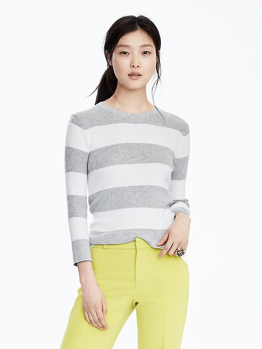 Banana Republic Womens Rugby Stripe Crew Sweater Size L - White/gray Stripe