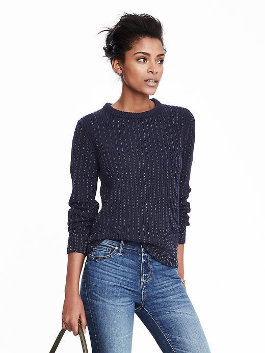Banana Republic Womens Beaded Crew Pullover Size L - Preppy Navy
