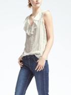 Banana Republic Stripe Ruffle Collar Top - White