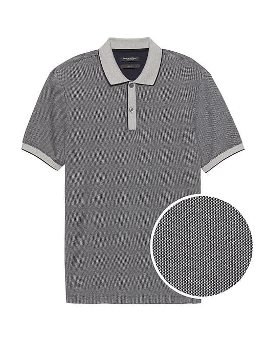 Banana Republic Mens Slim Luxury-touch Jacquard Tipped Polo Shirt Navy Size L